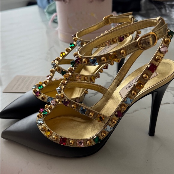 Valentino Black and Gold Women's Heels - Picture 6 of 7